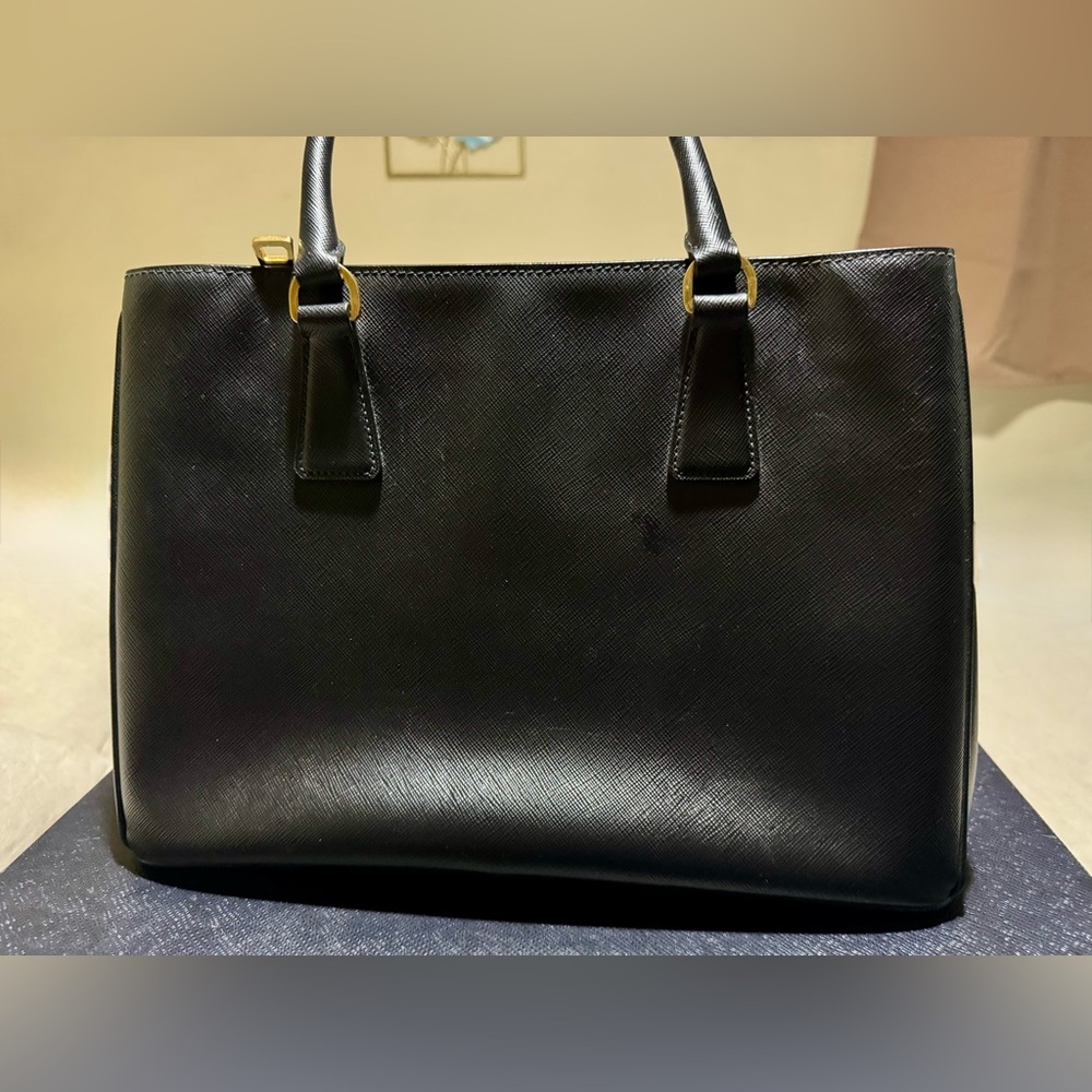PRADA Black Saffiano Lux Leather Satchel with Gold Hardware - Picture 11 of 16